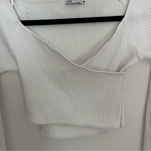 ZARA Ribbed Wrap White Top, Size Small - Picture 4 of 10